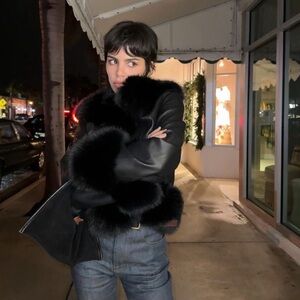 Charlotte Simone Vivienne Jacket Excellent Condition Black Faux Fur Trim RARE Sm